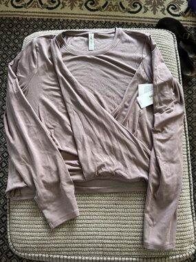 SPANX taupe Wrap-Front Long Sleeve Top